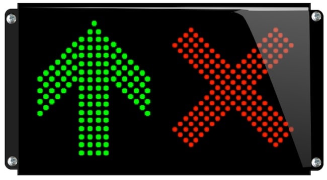 Signalisation lumineuse étanche pictogramme croix flèche